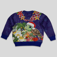 Hawaii Honu Mele Kalikimaka Kid Ugly Christmas Sweater Santa Tropical Flower Aloha Summer Blue Version LT03 - Polynesian Pride