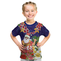 Hawaii Honu Mele Kalikimaka Kid T Shirt Santa Tropical Flower Aloha Summer Blue Version LT03 Blue - Polynesian Pride