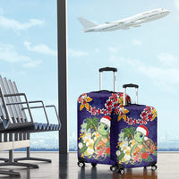 Hawaii Honu Mele Kalikimaka Luggage Cover Santa Tropical Flower Aloha Summer Blue Version LT03 - Polynesian Pride
