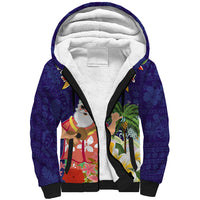 Hawaii Honu Mele Kalikimaka Sherpa Hoodie Santa Tropical Flower Aloha Summer Blue Version LT03 Unisex Blue - Polynesian Pride