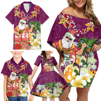Hawaii Honu Mele Kalikimaka Family Matching Off Shoulder Short Dress and Hawaiian Shirt Santa Tropical Flower Aloha Summer Pink Version LT03 - Polynesian Pride