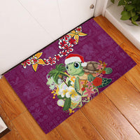 Hawaii Honu Mele Kalikimaka Rubber Doormat Santa Tropical Flower Aloha Summer Pink Version LT03 Pink - Polynesian Pride