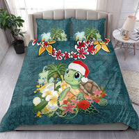 Hawaii Honu Mele Kalikimaka Bedding Set Santa Tropical Flower Aloha Summer Turquoise Version LT03 - Polynesian Pride