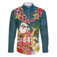 Hawaii Honu Mele Kalikimaka Family Matching Mermaid Dress and Hawaiian Shirt Santa Tropical Flower Aloha Summer Turquoise Version LT03 Dad's Shirt - Long Sleeve Turquoise - Polynesian Pride
