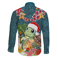 Hawaii Honu Mele Kalikimaka Family Matching Off Shoulder Maxi Dress and Hawaiian Shirt Santa Tropical Flower Aloha Summer Turquoise Version LT03 - Polynesian Pride