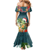 Hawaii Honu Mele Kalikimaka Mermaid Dress Santa Tropical Flower Aloha Summer Turquoise Version LT03 - Polynesian Pride