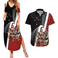 New Zealand Te Matatini Couples Matching Summer Maxi Dress and Hawaiian Shirt Kapa Haka and Silver Fern - Maori Art Pattern