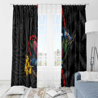 New Zealand Tui Birds Love Couple Window Curtain The Heart of Silver Fern Leaves and Maori Tattoo Pattern