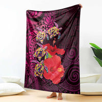 Pasifika Festival Blanket Plumeria Turtles with Hibiscus - Polynesian Art Tattoo Pink Color