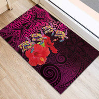 Pasifika Festival Rubber Doormat Plumeria Turtles with Hibiscus - Polynesian Art Tattoo Pink Color