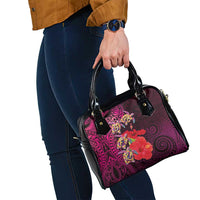 Pasifika Festival Shoulder Handbag Plumeria Turtles with Hibiscus - Polynesian Art Tattoo Pink Color