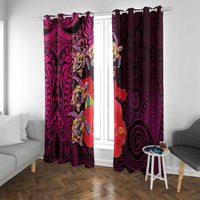 Pasifika Festival Window Curtain Plumeria Turtles with Hibiscus - Polynesian Art Tattoo Pink Color