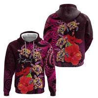Pasifika Festival Zip Hoodie Plumeria Turtles with Hibiscus - Polynesian Art Tattoo Pink Color