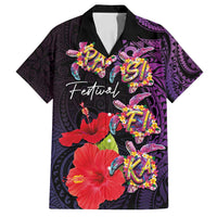 Pasifika Festival Family Matching Tank Maxi Dress and Hawaiian Shirt Plumeria Turtles with Hibiscus - Polynesian Art Tattoo Purple Color