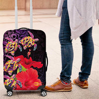 Pasifika Festival Luggage Cover Plumeria Turtles with Hibiscus - Polynesian Art Tattoo Purple Color