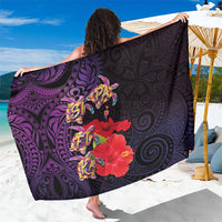 Pasifika Festival Sarong Plumeria Turtles with Hibiscus - Polynesian Art Tattoo Purple Color