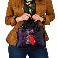 Pasifika Festival Shoulder Handbag Plumeria Turtles with Hibiscus - Polynesian Art Tattoo Purple Color