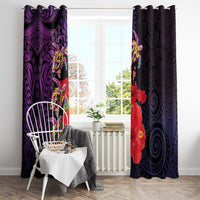 Pasifika Festival Window Curtain Plumeria Turtles with Hibiscus - Polynesian Art Tattoo Purple Color