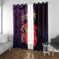 Pasifika Festival Window Curtain Plumeria Turtles with Hibiscus - Polynesian Art Tattoo Purple Color