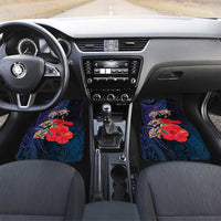 Pasifika Festival Car Mats Plumeria Turtles with Hibiscus - Polynesian Art Tattoo Dark Navy Color