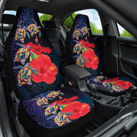 Pasifika Festival Car Seat Cover Plumeria Turtles with Hibiscus - Polynesian Art Tattoo Dark Navy Color