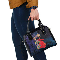 Pasifika Festival Shoulder Handbag Plumeria Turtles with Hibiscus - Polynesian Art Tattoo Dark Navy Color