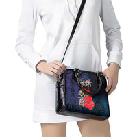 Pasifika Festival Shoulder Handbag Plumeria Turtles with Hibiscus - Polynesian Art Tattoo Dark Navy Color