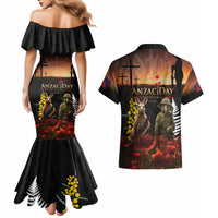 New Zealand and Australia ANZAC Day Couples Matching Mermaid Dress and Hawaiian Shirt Kiwi Bird and Kangaroo Soldier LT03 - Polynesian Pride