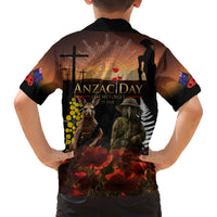 New Zealand and Australia ANZAC Day Family Matching Short Sleeve Bodycon Dress and Hawaiian Shirt Kiwi Bird and Kangaroo Soldier LT03 - Polynesian Pride