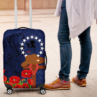 Cook Islands ANZAC Day Luggage Cover Soldier Paying Respect We Shall Remember Them LT03 Blue - Polynesian Pride