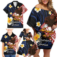 American Samoa Flag Day Family Matching Off Shoulder Short Dress and Hawaiian Shirt Polynesian Tatau Art and Plumeria