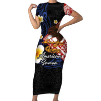 American Samoa Flag Day Family Matching Short Sleeve Bodycon Dress and Hawaiian Shirt Polynesian Tatau Art and Plumeria