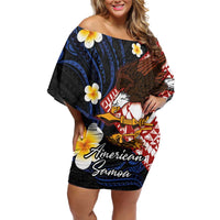 American Samoa Flag Day Off Shoulder Short Dress Polynesian Tatau Art and Plumeria