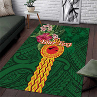 Manuʻa Islands Area Rug Polynesian Style with Rooster Tattoo and Tropical Plants