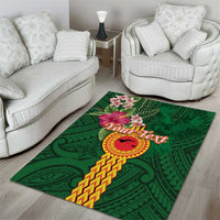 Manuʻa Islands Area Rug Polynesian Style with Rooster Tattoo and Tropical Plants