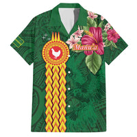 Manuʻa Islands Family Matching Short Sleeve Bodycon Dress and Hawaiian Shirt Polynesian Style with Rooster Tattoo and Tropical Plants