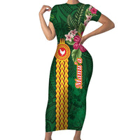 Manuʻa Islands Family Matching Short Sleeve Bodycon Dress and Hawaiian Shirt Polynesian Style with Rooster Tattoo and Tropical Plants