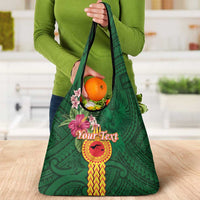 Manuʻa Islands Grocery Bag Polynesian Style with Rooster Tattoo and Tropical Plants
