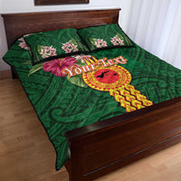 Manuʻa Islands Quilt Bed Set Polynesian Style with Rooster Tattoo and Tropical Plants
