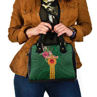 Manuʻa Islands Shoulder Handbag Polynesian Style with Rooster Tattoo and Tropical Plants