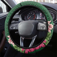 Manuʻa Islands Steering Wheel Cover Polynesian Style with Rooster Tattoo and Tropical Plants