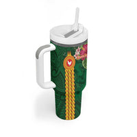 Manu'a Tumbler With Handle Polynesian Style with Rooster Tattoo and Tropical Plants