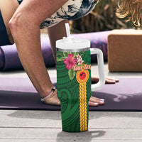 Manu'a Tumbler With Handle Polynesian Style with Rooster Tattoo and Tropical Plants
