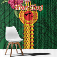 Manuʻa Islands Window Curtain Polynesian Style with Rooster Tattoo and Tropical Plants