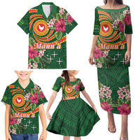 Manuʻa Islands Family Matching Puletasi and Hawaiian Shirt Polynesian Art Tattoo Style and Tropical Plants
