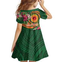 Manuʻa Islands Kid Short Sleeve Dress Polynesian Art Tattoo Style and Tropical Plants