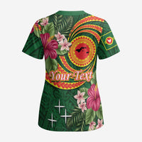 Manuʻa Islands Scrub Top Polynesian Art Tattoo Style and Tropical Plants - Polynesian Pride