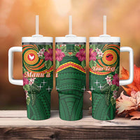 Manu'a Tumbler With Handle Polynesian Art Tattoo Style and Tropical Plants