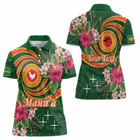 Manuʻa Islands Women Polo Shirt Polynesian Art Tattoo Style and Tropical Plants