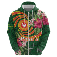 Manuʻa Islands Zip Hoodie Polynesian Art Tattoo Style and Tropical Plants